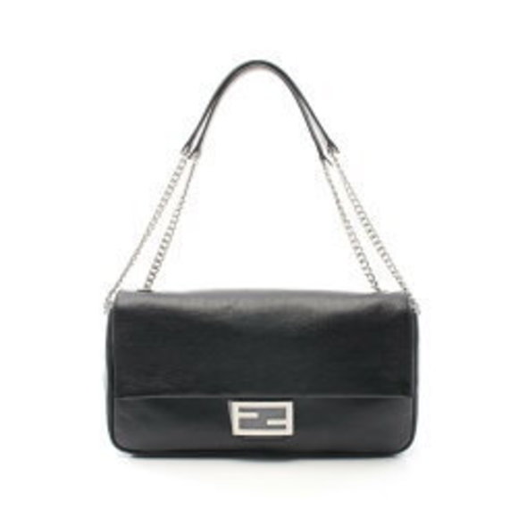 FENDI Baguette Chain Shoulder Bag Leather Black - Picture 1 of 6